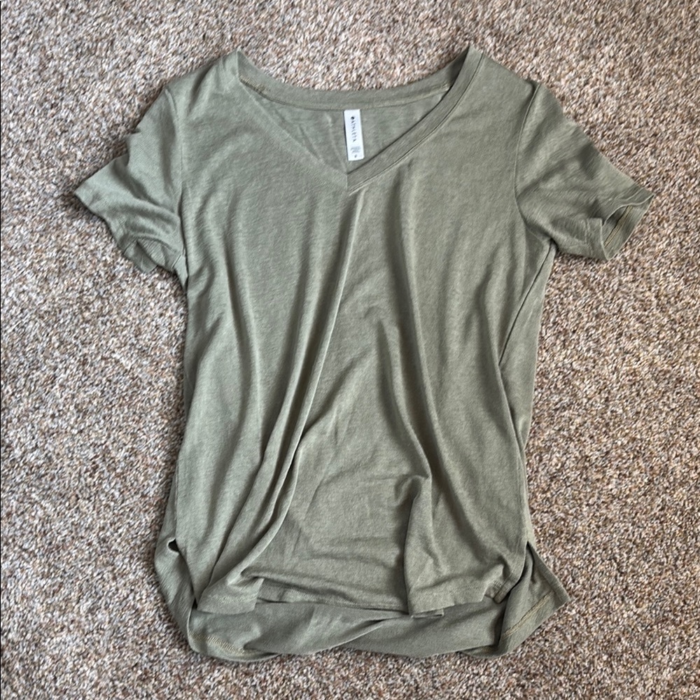 Olive Green V-Neck Women's Top